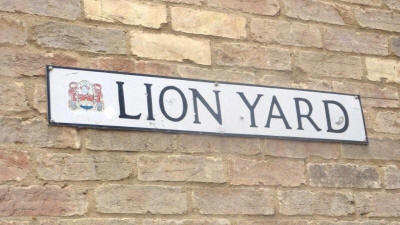 The Red Lion name is remembered in the Lion Yard Shopping Centre and in a street sign - in August 2010
