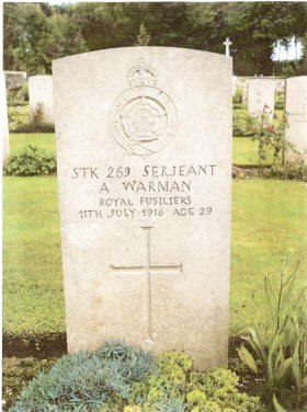Sergeant Alfred Warman, died aged 29 on 11th July 1916 - his gravestone
