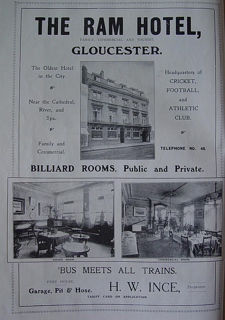 Ram Hotel, Gloucester - 1907 advertisement
