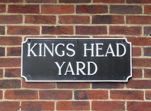 Kings Head Yard sign, 17 Little Minster Street, Winchester, Hampshire - in September 2016