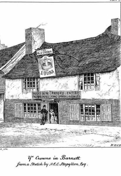 Old Crown in Barnet - landlord J Burr, a sketch by Stapylton 