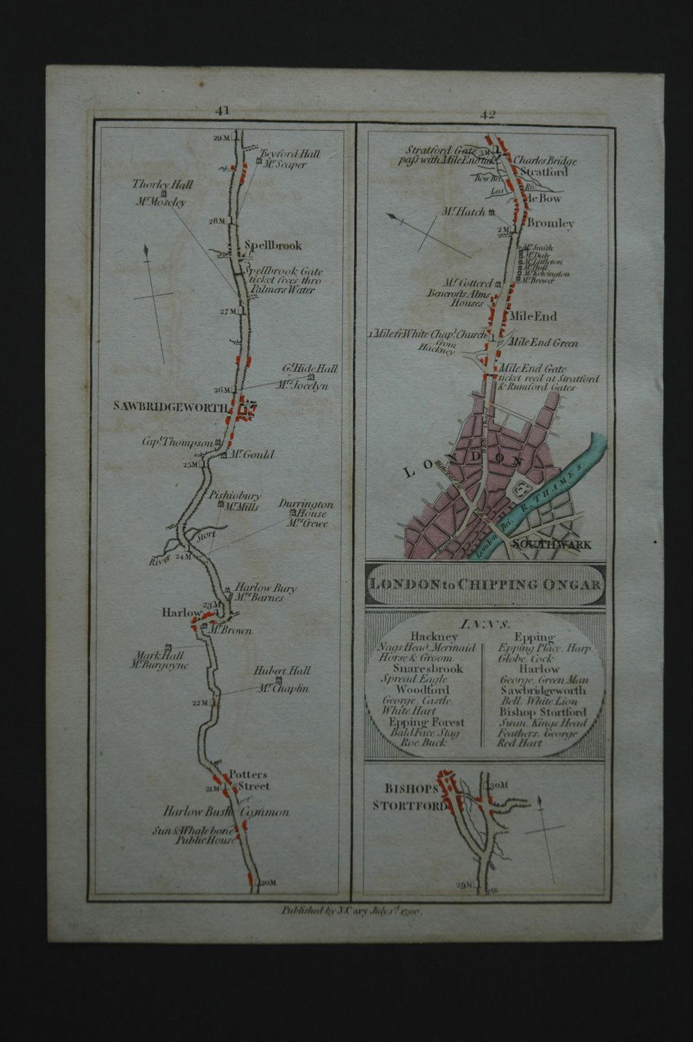 The John Carey Road Map of London to Hertfordshire - in 1790