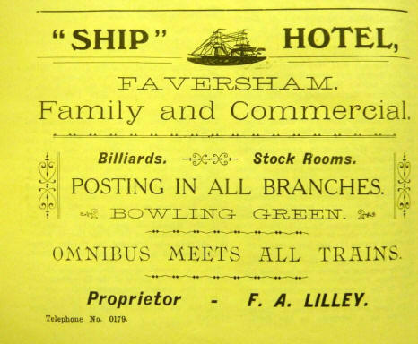 Ship Hotel, Market Square, Faversham - 1908 Advert