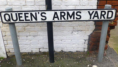 The Queens Arms is remembered in a road sign, Margate - in November 2013