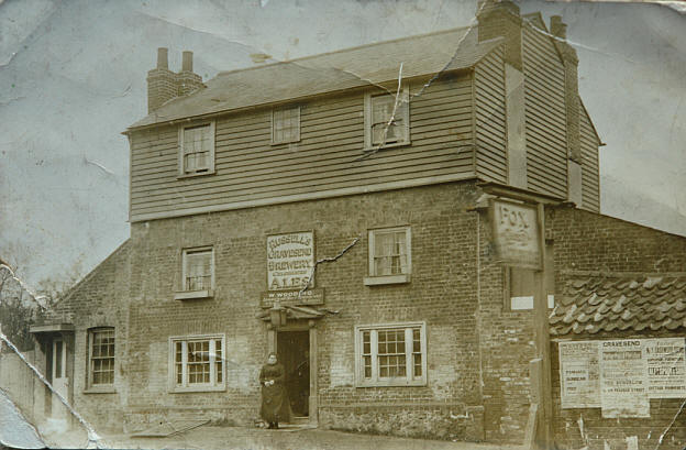 Fox & Hounds, Meopham - circa 1928 with my great grandmother Caroline Wooding standing at the doorway