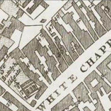 Aldgate High Street, then named Whitechapel - in John Strype Survey of London in 1720 listing 44 Three Nun Inn ; 47 Sun & Trumpet alley ; 48 The Bell Brewhouse ; 49 Black Bull Inn ; 50 Blue Bore Inn and 51 The Bores Head Tavern