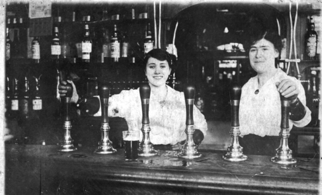 Morpeth Castle Bar in the 1920s - Edith Eason is on the right