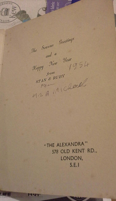 Seasons Greetings and a Happy New Year from Stan and Ruby - The Alexandra, 578 Old Kent Road, London SE1 -  1954