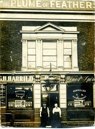 George Horton Harrild and his wife Maria outside the Plume of Feathers some time between 1910 and 1915