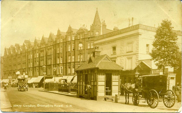 Bell & Horns, Brompton Road in 1915, Brompton Road & Fulham Road meet at this point