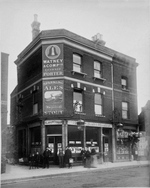 The Bell, Lambeth road at the corner of Norfolk Row. - in 1888 with landlord George Huntsman