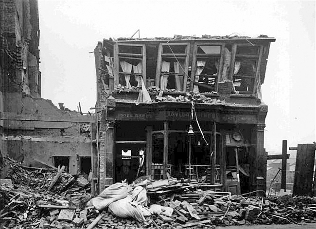 Spotted Dog. 108 High Street, Poplar - after the air raid in 1940, prior to being demolished