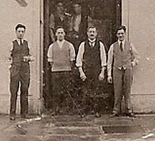 Old Blue Last, 38 Great Eastern Street - circa 1930's - The four gentlemen standing at the front of the pub (Old Blue Last) are Harold Seear (2nd from right) and three of his sons, William, Arthur and Frank.