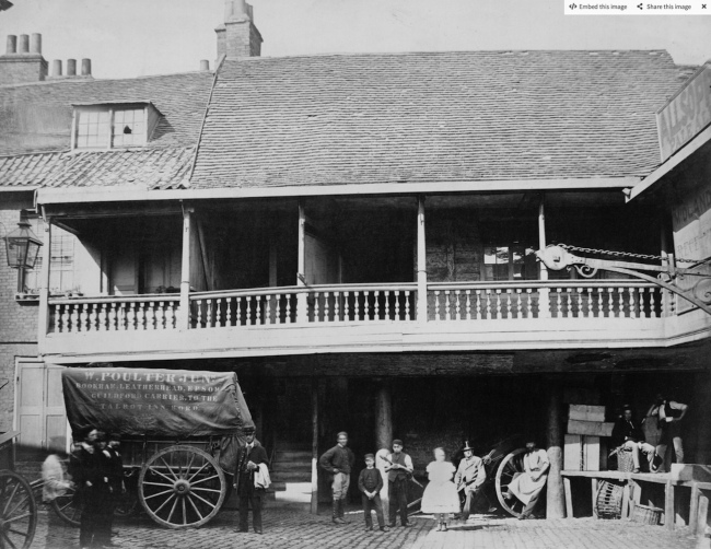 An circa 1870 photo of the the north side of The Talbot, Talbot Yard, 75 Borough High Street.