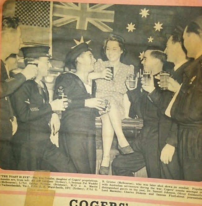 Eve Pattiner and Australian servicemen at the Cogers
