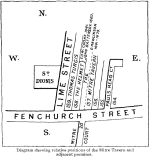 Street map by LAMAS showing the Mitre Tavern