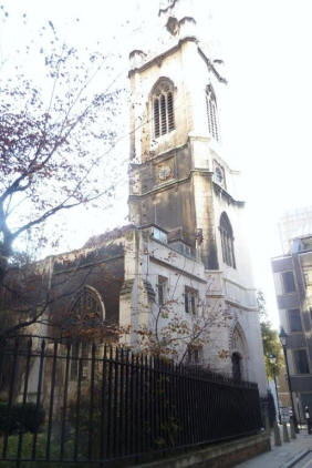 St Dunstan in the East - much of this church was destroyed in the Second World War. The surviving ruin - in December 2009.