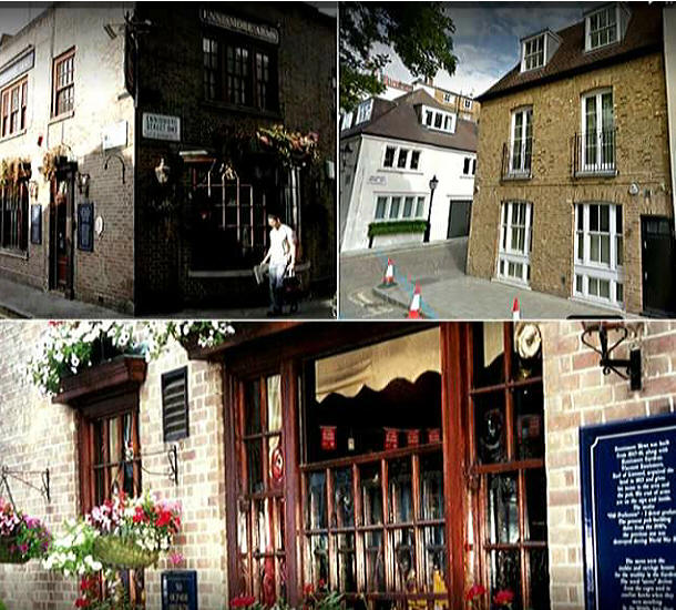 Ennismore Arms, Ennismore Gardens, St Margaret, Westminster - top left and bottom pictires. The picture top right is the rebuild in 2003