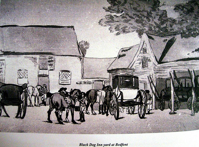 Black Dog Inn Yard at Bedfont - in 1800s (George Engleheart)