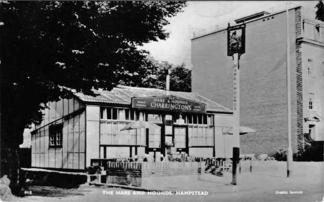 The Hare & Hounds, North End in temporary tin hut, in 1955