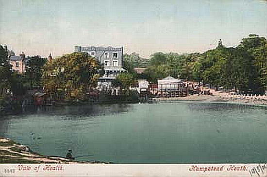 The Vale of Health had a beautiful verandah and expansive views over the Vale of Health pond. On the wall hung a stuffed carp, the largest caught at that time in the Hampstead ponds. - circa 1904