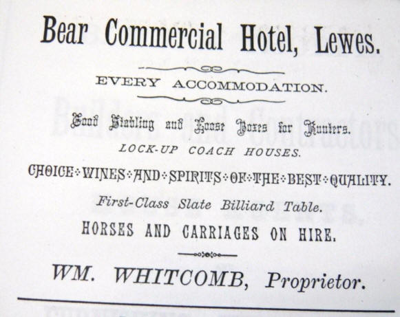 Bear, High Street - Advertisement in 1883 listing William Whitcomb