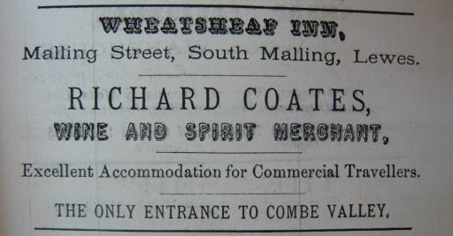 Wheatsheaf, Malling Street, Lewes - 1881 advert for this pub, featuring the name Richard Coates