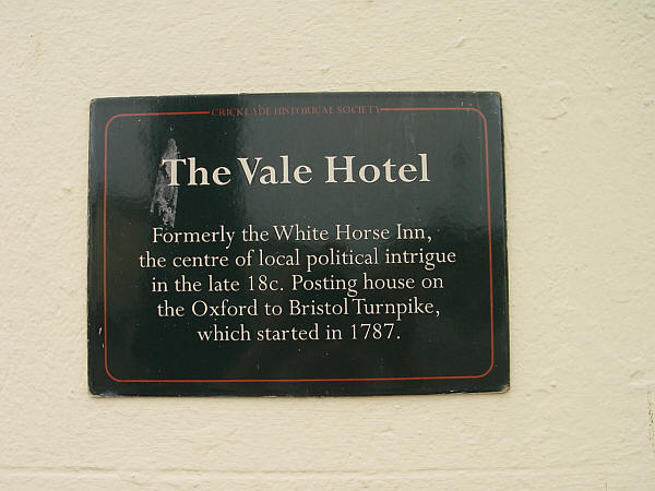 Vale Hotel plaque, High street, Cricklade - in June 2013