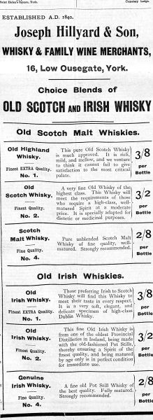 Joseph Hillyard & Son, Whisky and Family Wine Merchants, 16 Low Ousegate, York