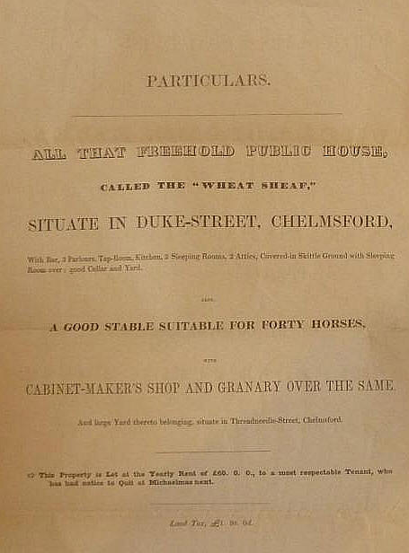 Sale of the freehold of the Wheatsheaf, Duke Street, Chelmsford - in July 1849